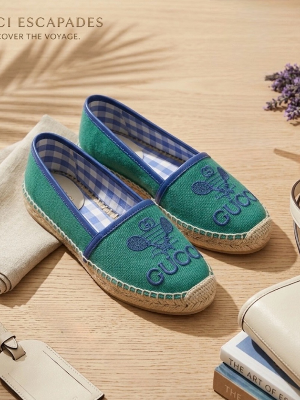 Gucci Green and Blue Canvas Espadrilles with Embroidered Tennis Motif